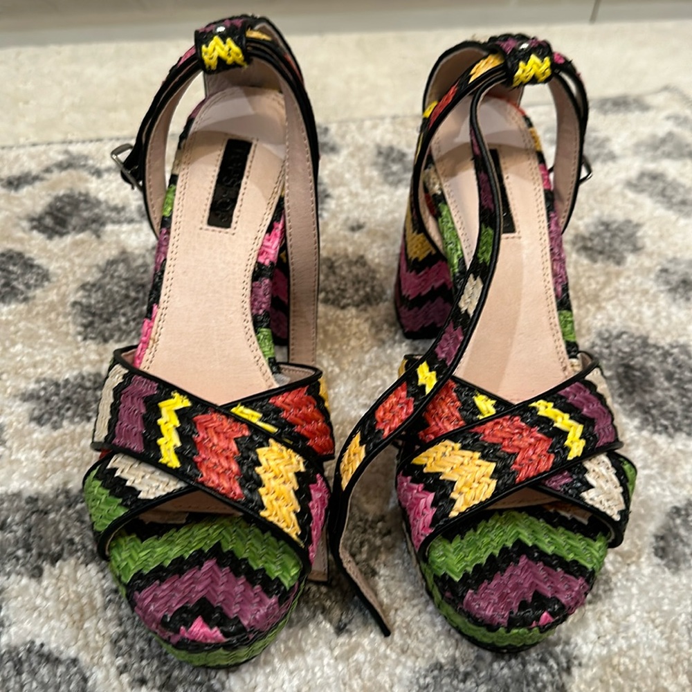 Topshop chevron rafia platforms